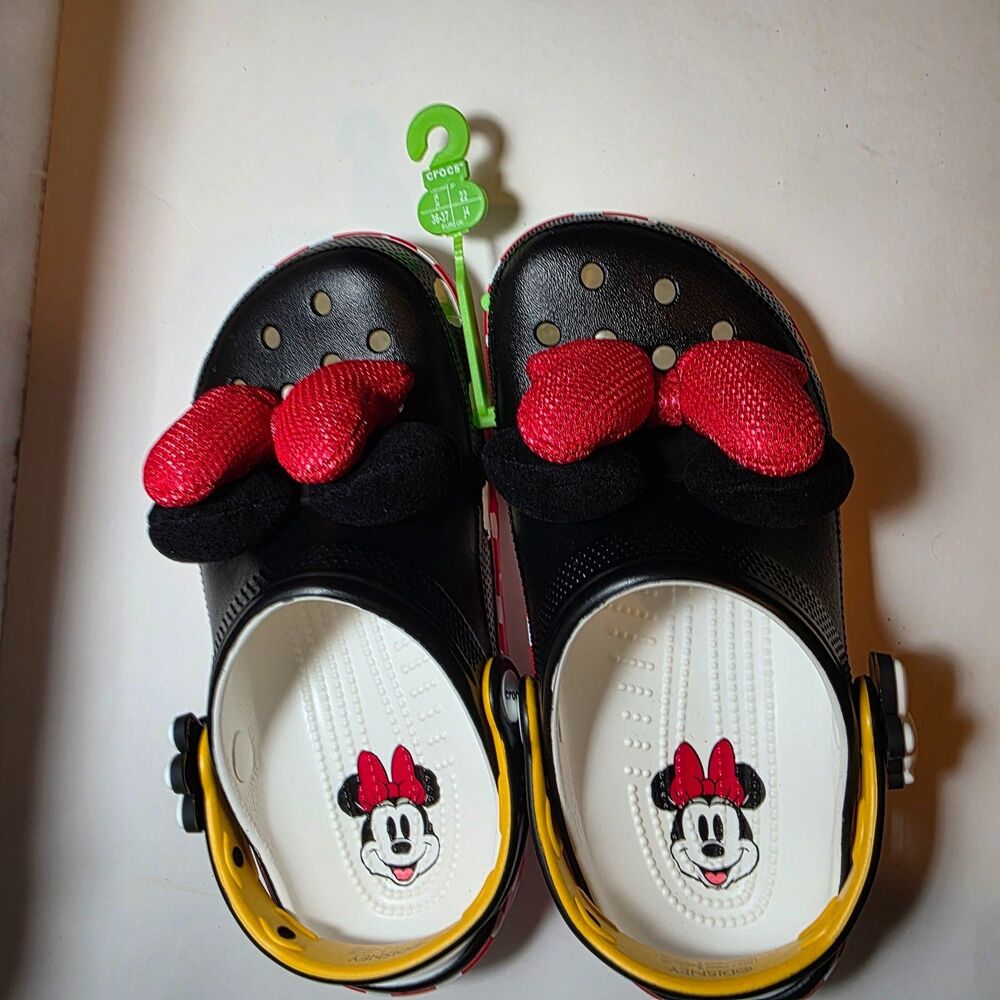 Disney x Crocs Minnie Mouse Classic Clog Platforms NEW W/ Tags Size J4 UK4 5-9"